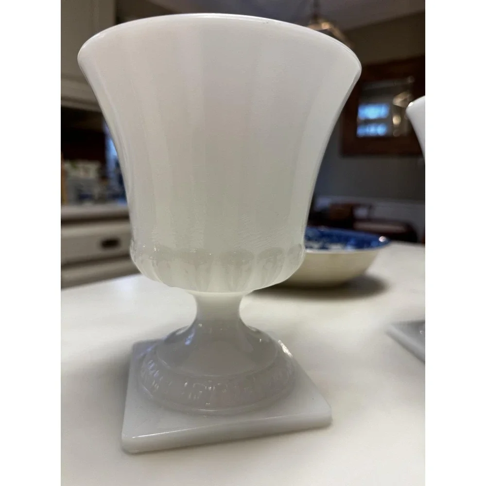 Vintage Pair  E. O. Brody Large Footed White Milk Glass Vase‎ Cleveland Ohio USA